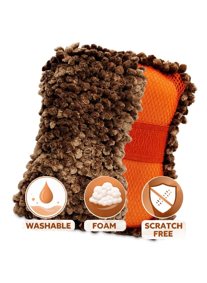 Agc Microfiber Chenille Car Wash Sponge Handheld Wash Pad Scratch Free High Absorbent Foam Cleaning Sponge for Car Bike SUV Truck Auto Exterior Interior Body Glass Wheels Washable Reusable 23x12cm Thick Microfibre Pearl Chenille Wash Sponge Pad - Image 3